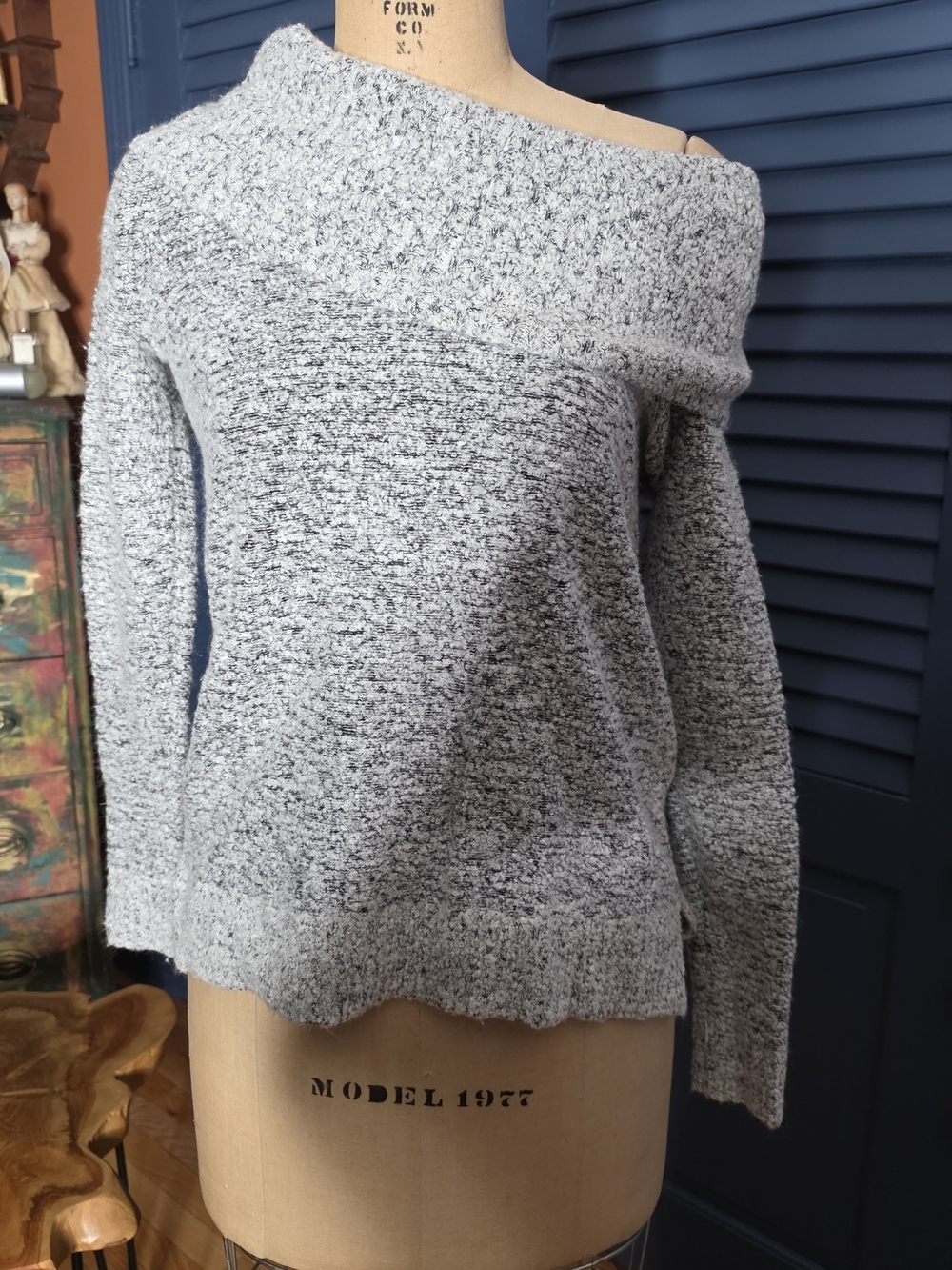 Calvin Klein Marled Light Gray Off-the-Shoulder Sweater